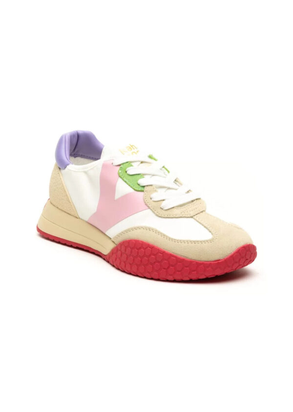 KEH NOO SCARPA DONNA SNEAKER IN TESSUTO E CAMOSCIO PANNA+ROSA KW9312