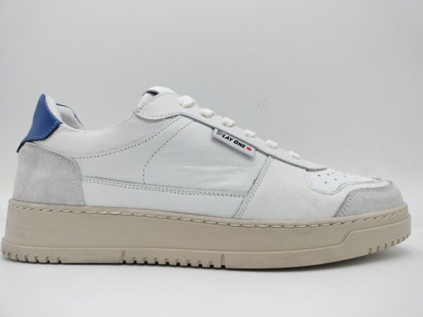 PLAY ONE SCARPA UOMO SNEAKERS PELLE BIANCA+azzurro DUBAI