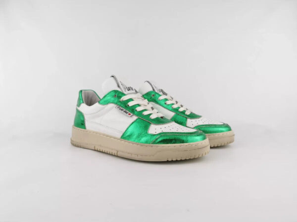 PLAY ONE SCARPA DONNA SNEAKERS PELLE BIANCA LAMINATO VERDE -DUBAI VI BASILICO
