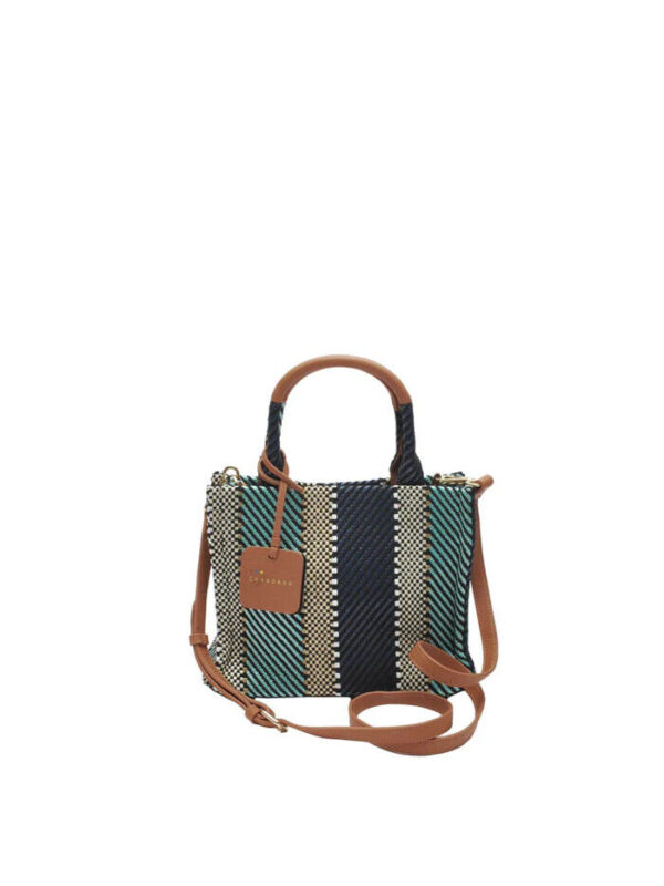 CHANDANA BORSA MINI SHOPPING TAORMINA S BEIGE BLU ACQUA