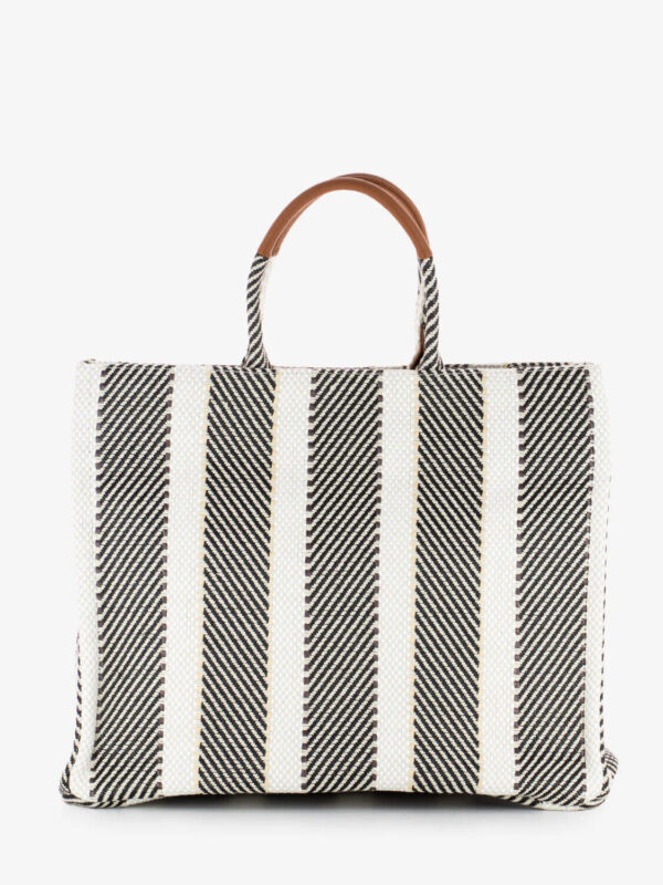 CHANDANA BORSA SHOPPER GRANDE IN TELA SOSTENUTA NERO BEIGE