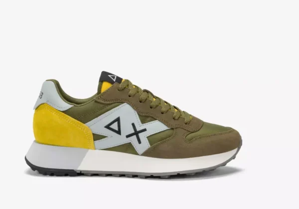 SUN 68 - SCARPA DA UOMO TESSUTO E CAMOSCIO MILITARE+GIALLO JAKI 2.0 SOLID