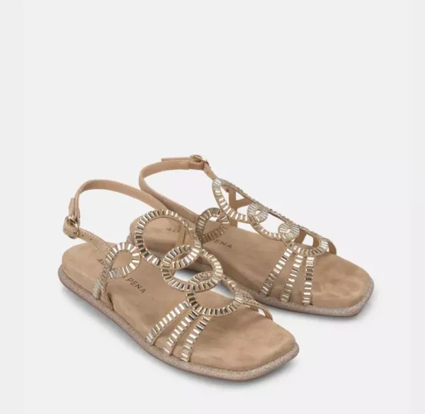 ALMA EN PENA SANDALO BASSO DONNA IN CAMOSCIO CERCHI CRISTALLI BEIGE V251603