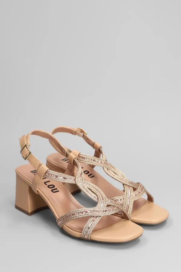 BIBI LOU - SANDALO DONNA TACCO IN PELLE E TESSUTO CON STRASS NUDE AYLA