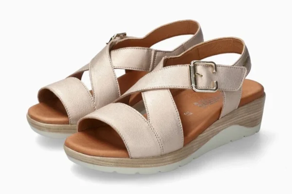 MEPHISTO - SANDALO DONNA CON ZEPPA IN PELLE LAMINATA PLATINUM