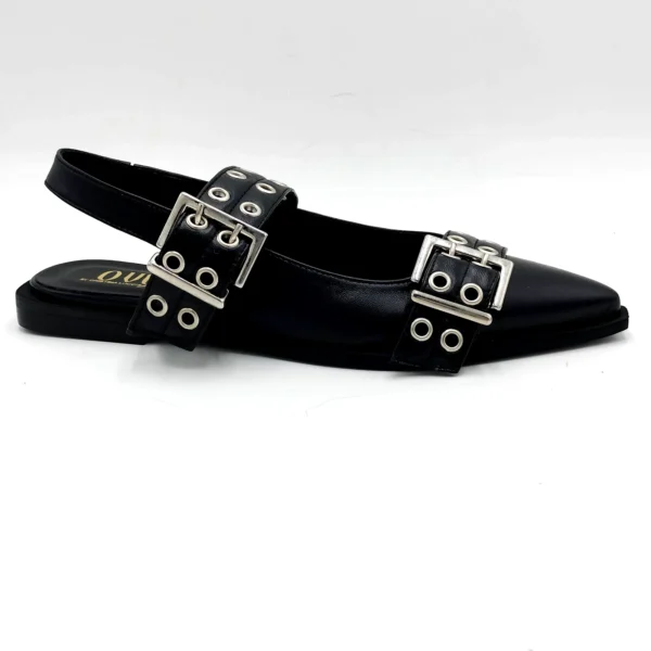 OVYE' CHANEL BASSO IN PELLE NERA CON 2 FIBBIE RGJ01NAP