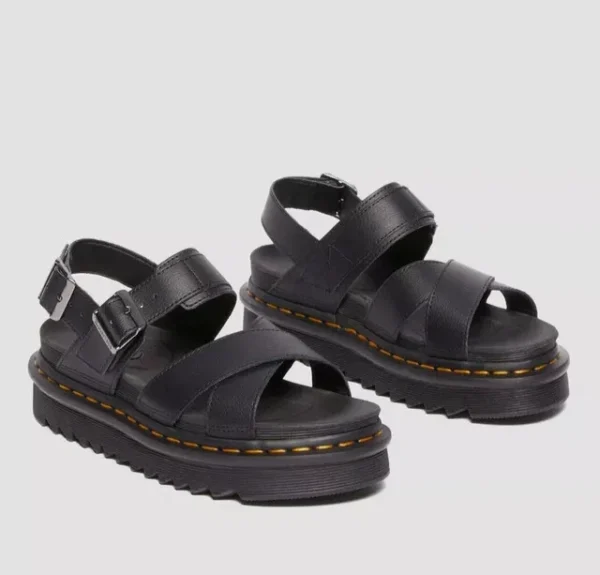 DR.MARTENS SANDALO DONNA A FASCE INCROCIATE VOSS II IN PELLE NERA ATHENA
